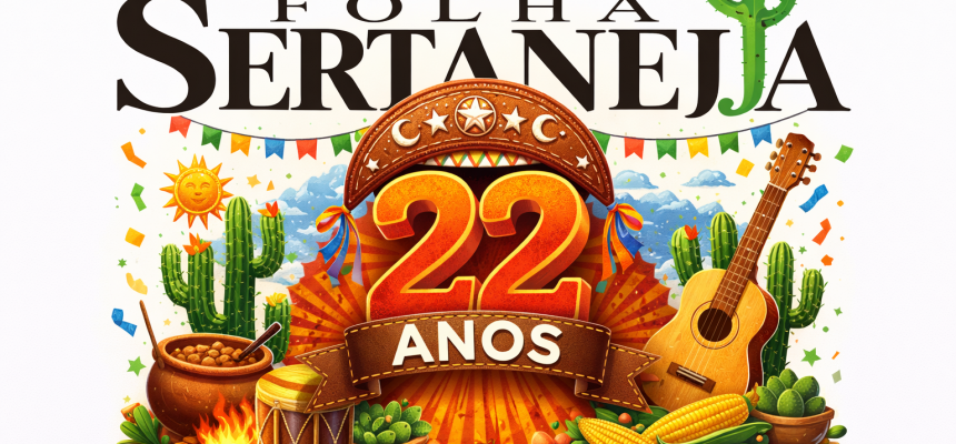 Logo do Folha Sertaneja celebrando 22 anos de história em Paulo Afonso